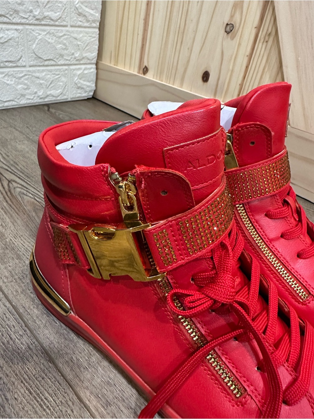 Aldo Roger High Top Lace-up Basketball Sneakers Men's US 11 EU 44 Red Gold New - Picture 5 of 8
